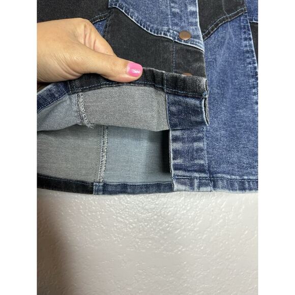 Miou Muse Colorblock Patchwork Denim Button Mini Skirt Size Small Y2K Style - Picture 5 of 9